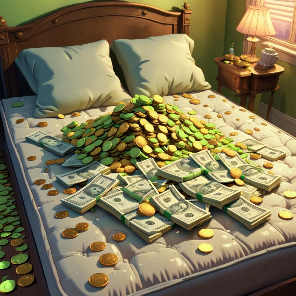 Money and Jewels Overflowing in Apartment, 3D Digital Art