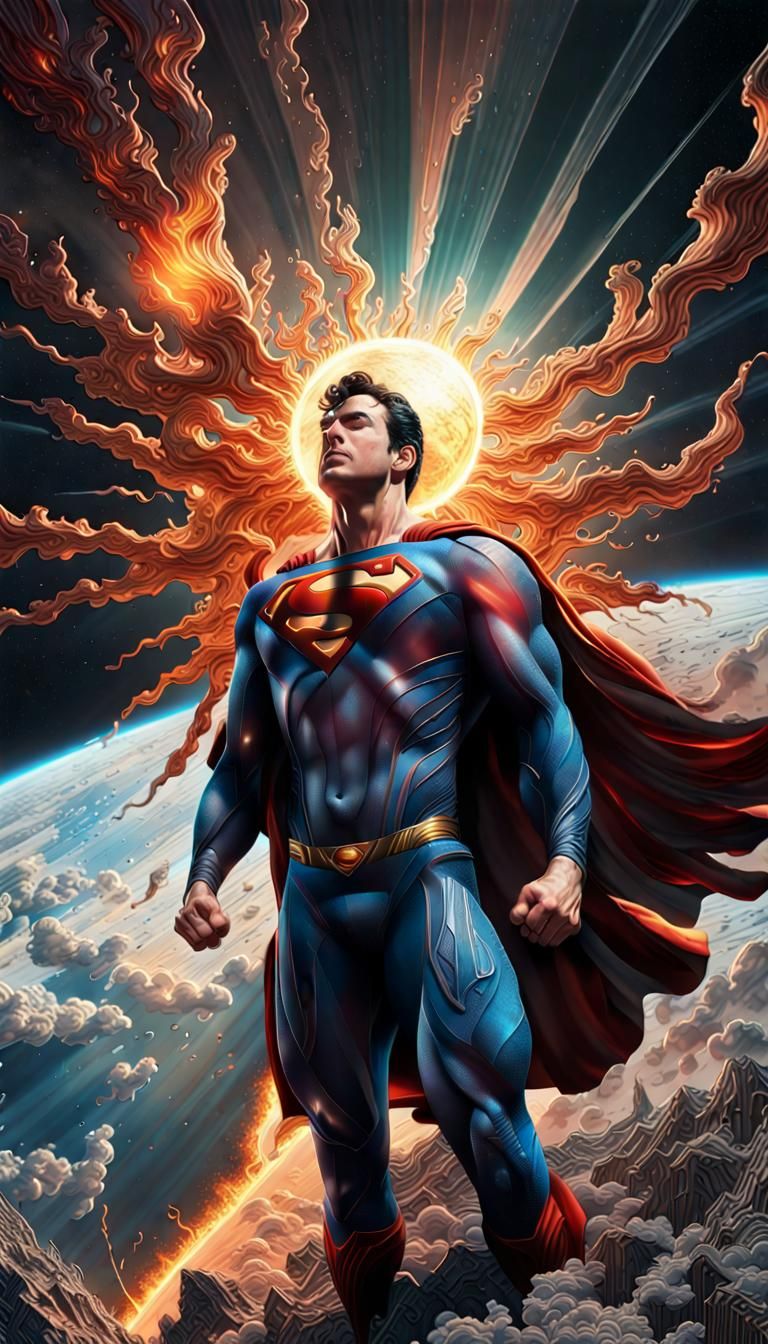 Superman blocking a solar Flare