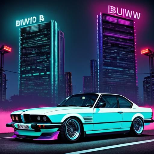 BMW in Synthwave Neon Retro Style