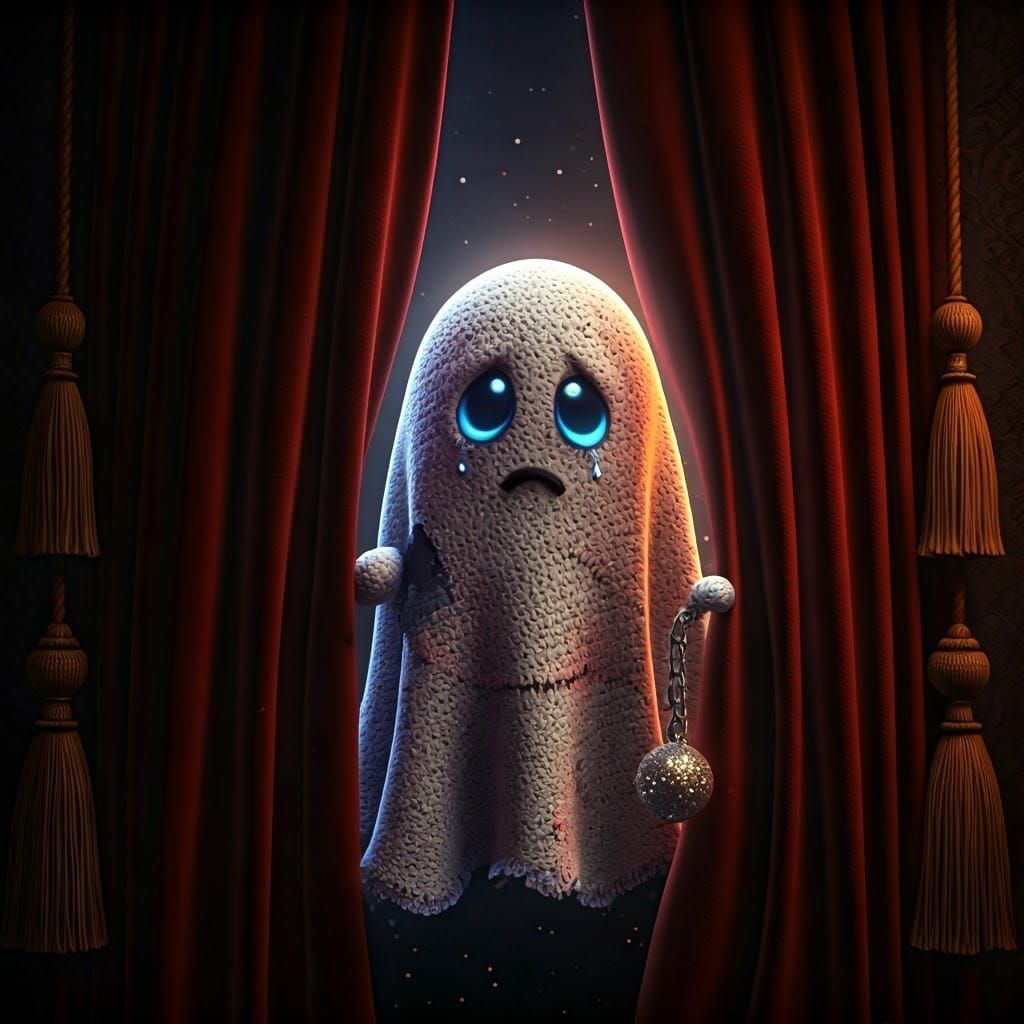 Crocheted Ghost in Haunted House, 3D Render