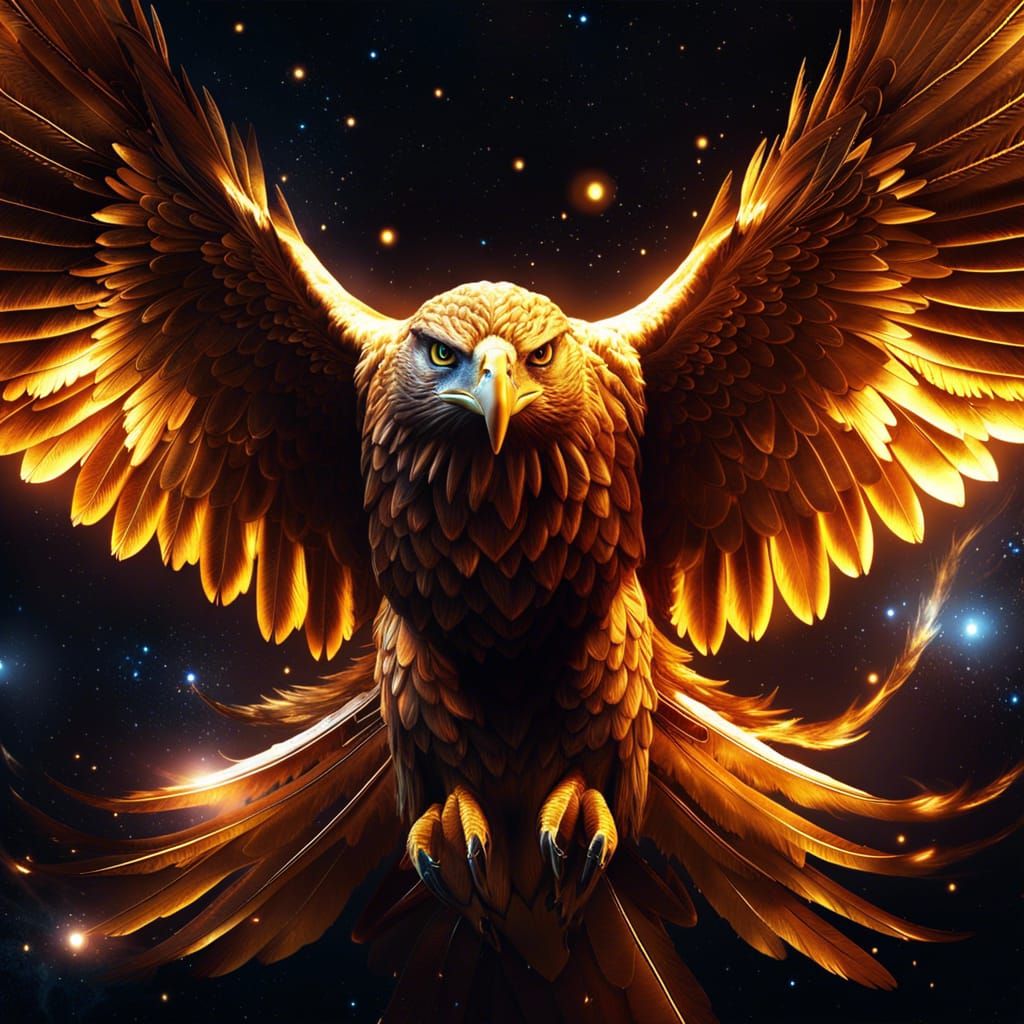 Cosmic Golden Eagle in Fantasy Splash Art