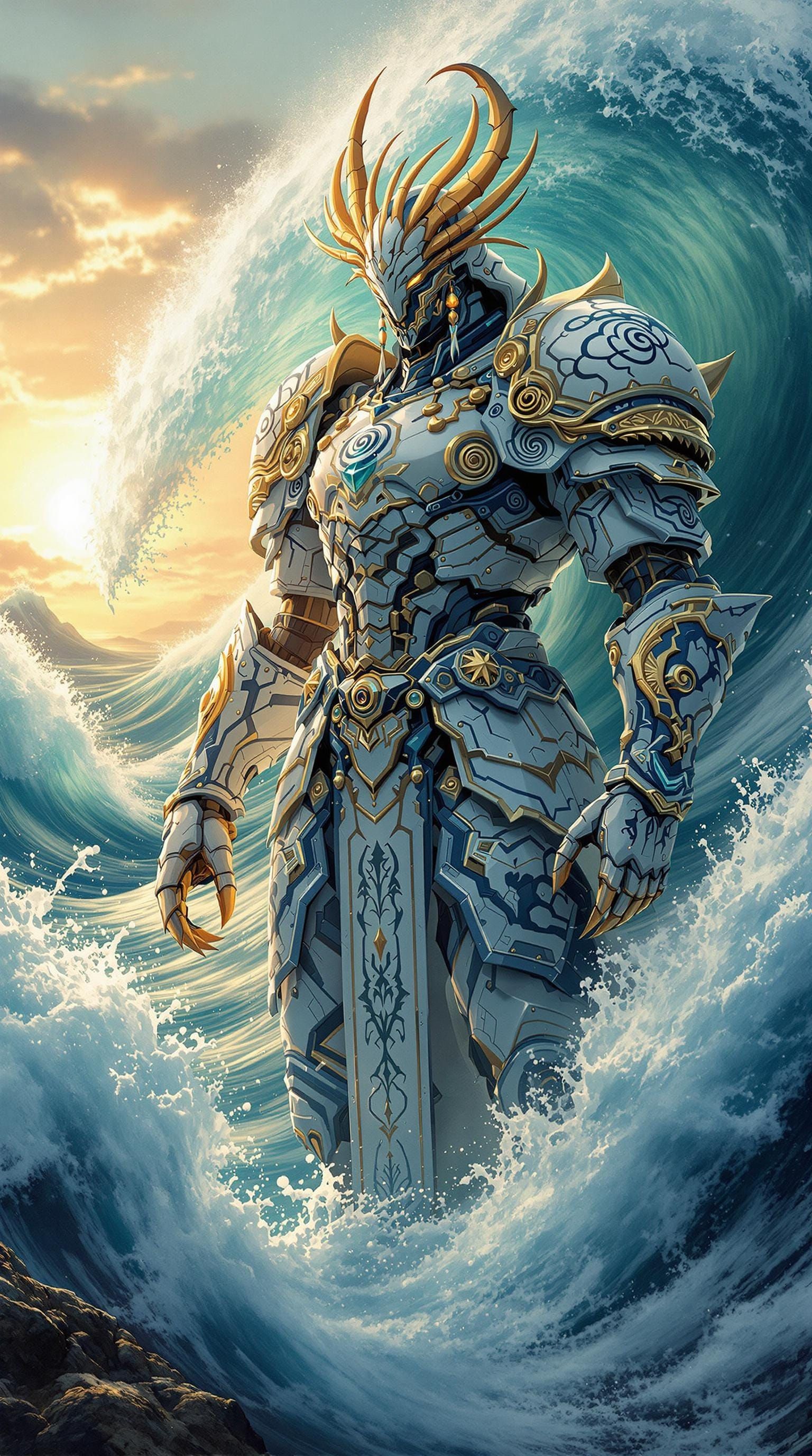 Seashell Armored Warrior in Ukiyo-e Biomechanical Style