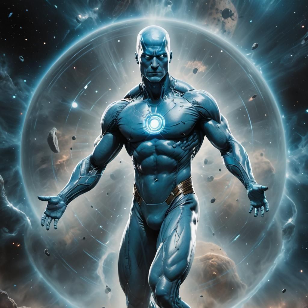 Dr. Manhattan Levitating Heroically in Space