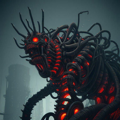 Grimy Biomechanical Giant with Warped Conveyor Limbs