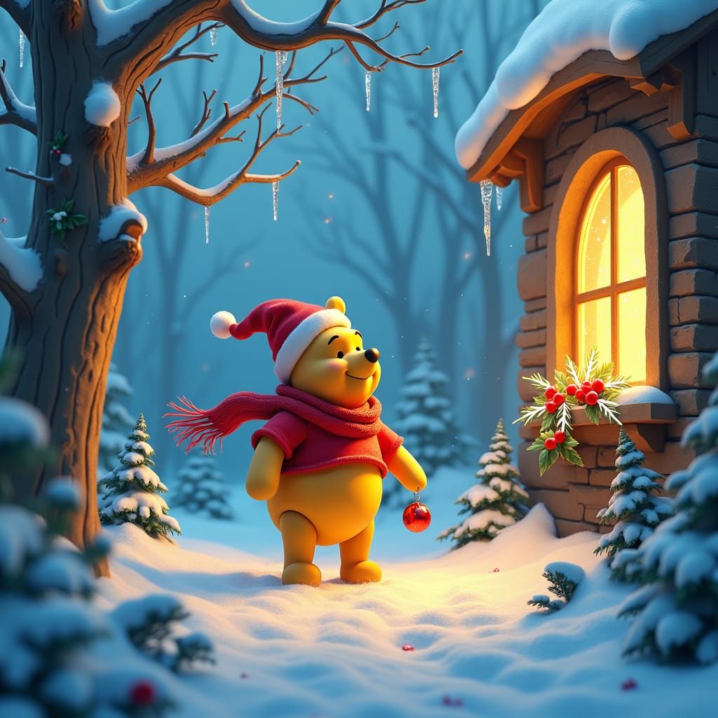Winnie the Pooh in Winter Wonderland Art