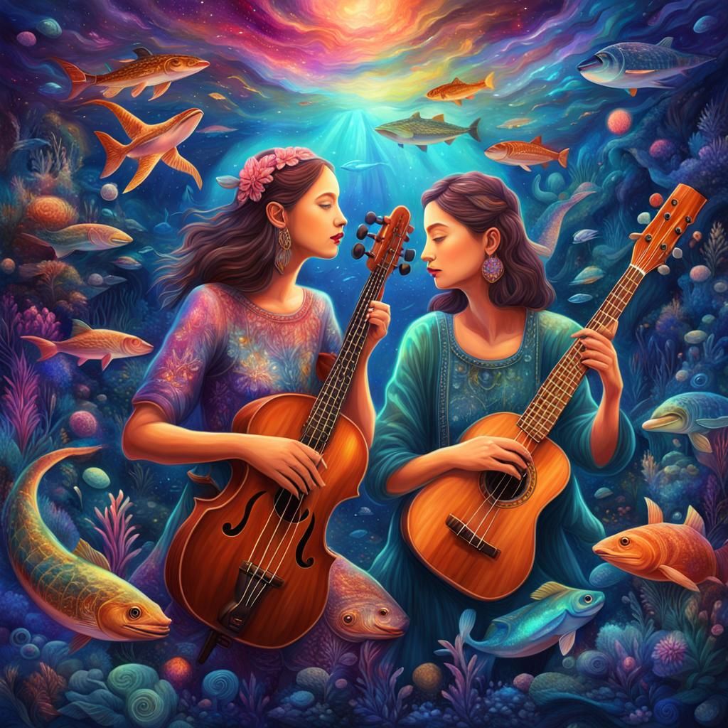 Astral Submarine Orchestra in Cosmic Illustration Style