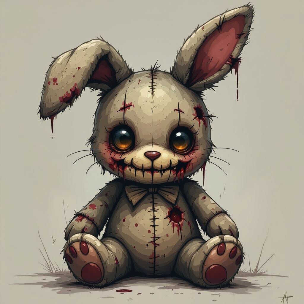 Undead Stuffed Rabbit in Dark Fantasy Style