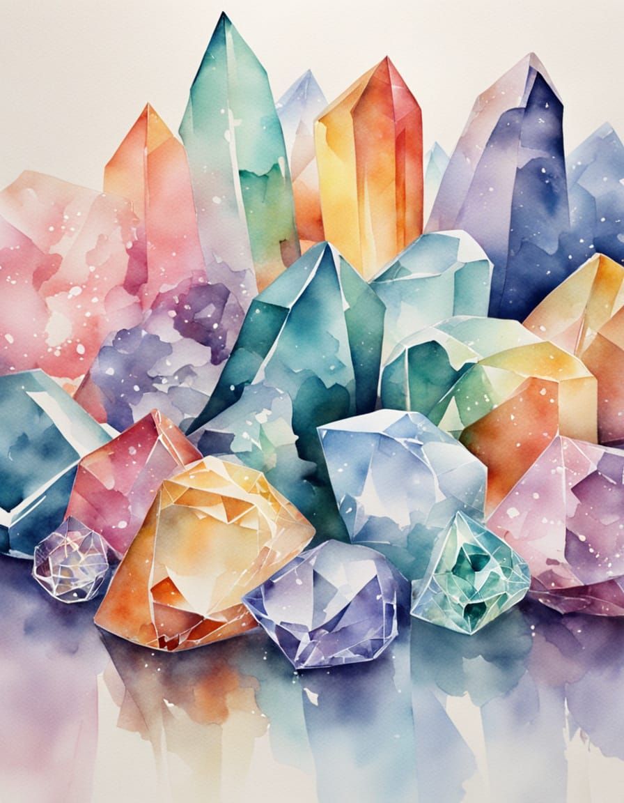 Delicate Ultramodern Crystals in Pastel Watercolor