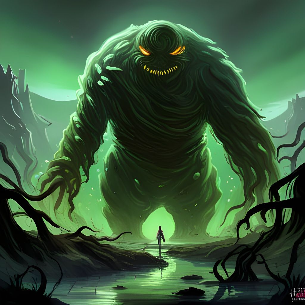 Demonic Slime Monster in Oozing Swamp, Digital Art