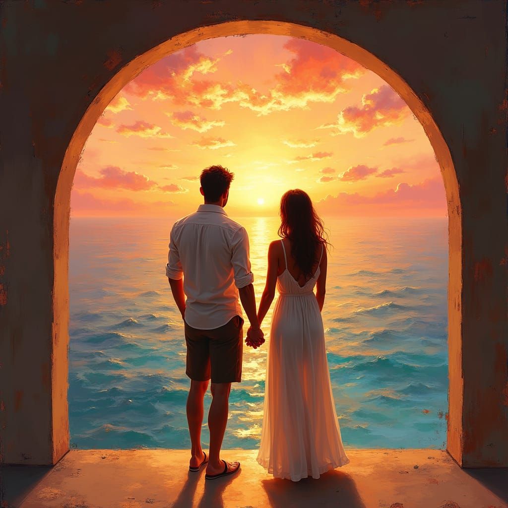 Sunset Serenity: Impressionist Seascape Oil Painting