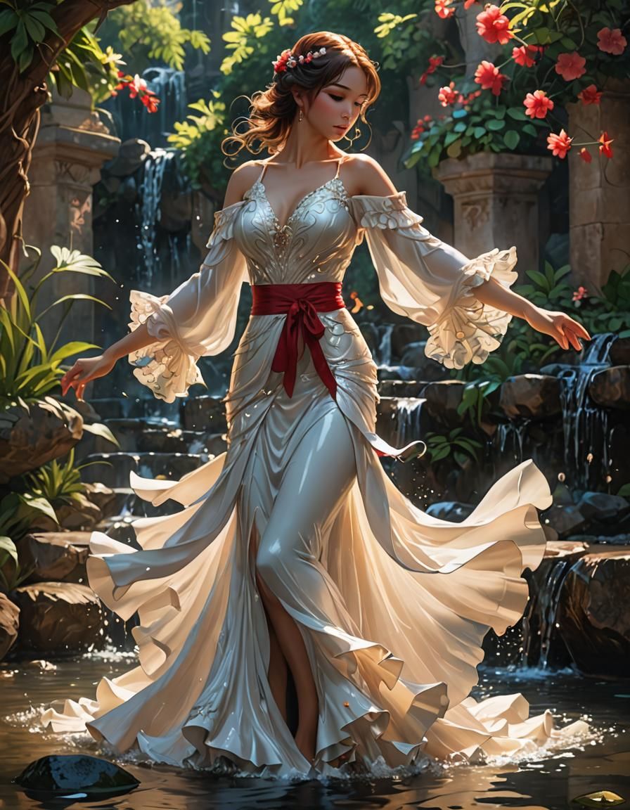 Angelic Flamenco in Flowing Water: Anime Art
