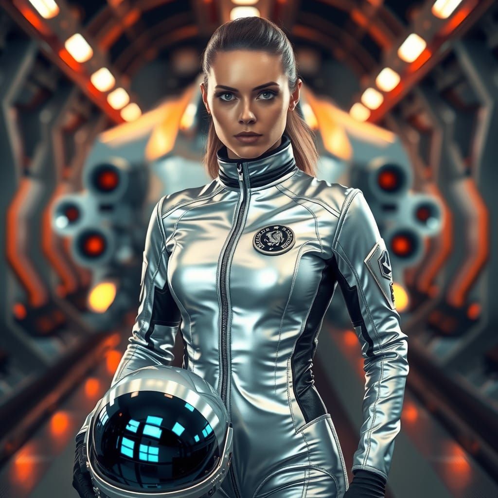 Confident Space Explorer in Futuristic Hangar