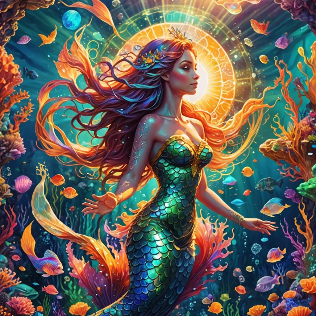 Vibrant Mermaid in Calm Underwater Realm