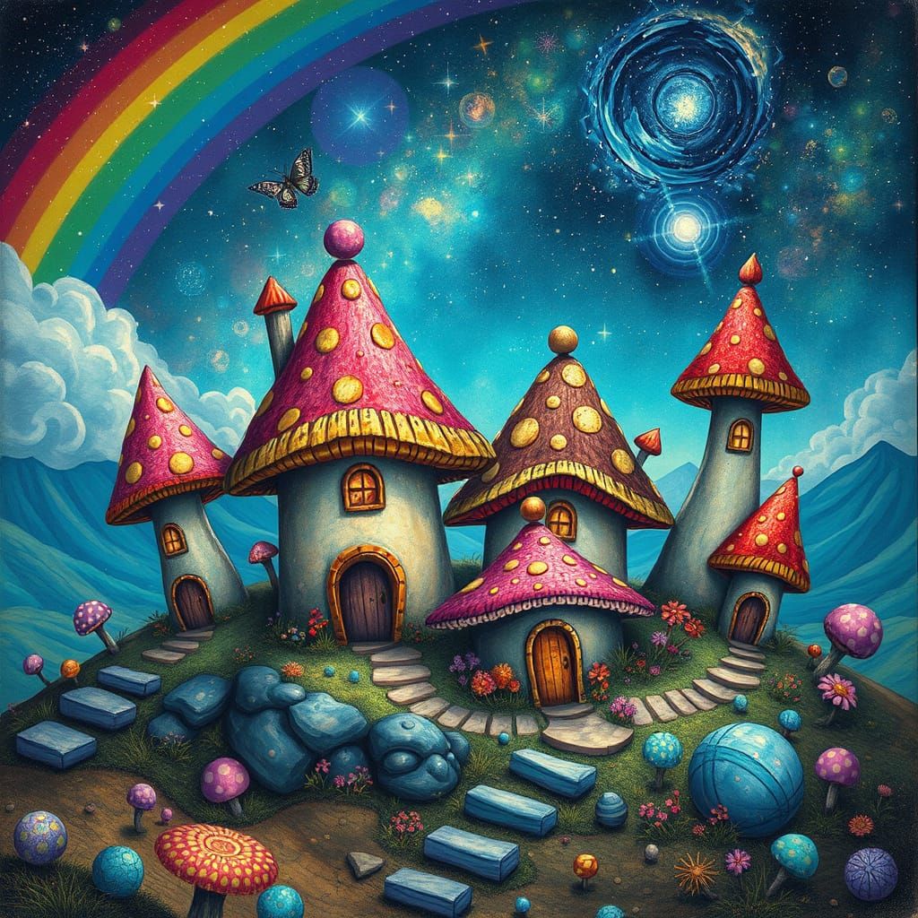 Dreamy Mushroom Houses Over the Rainbow