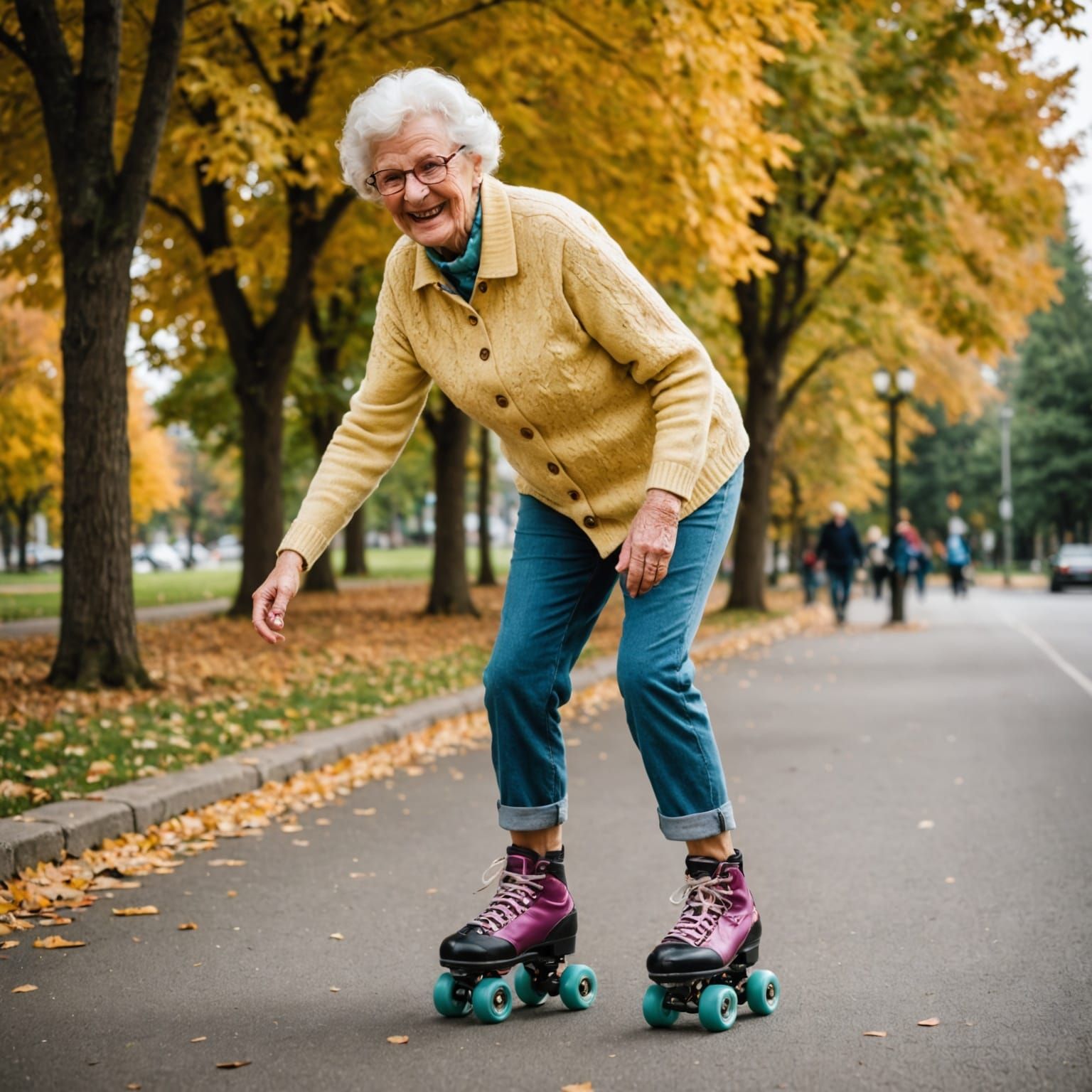 Elderly Woman's Joyful Roller Skating Adventure