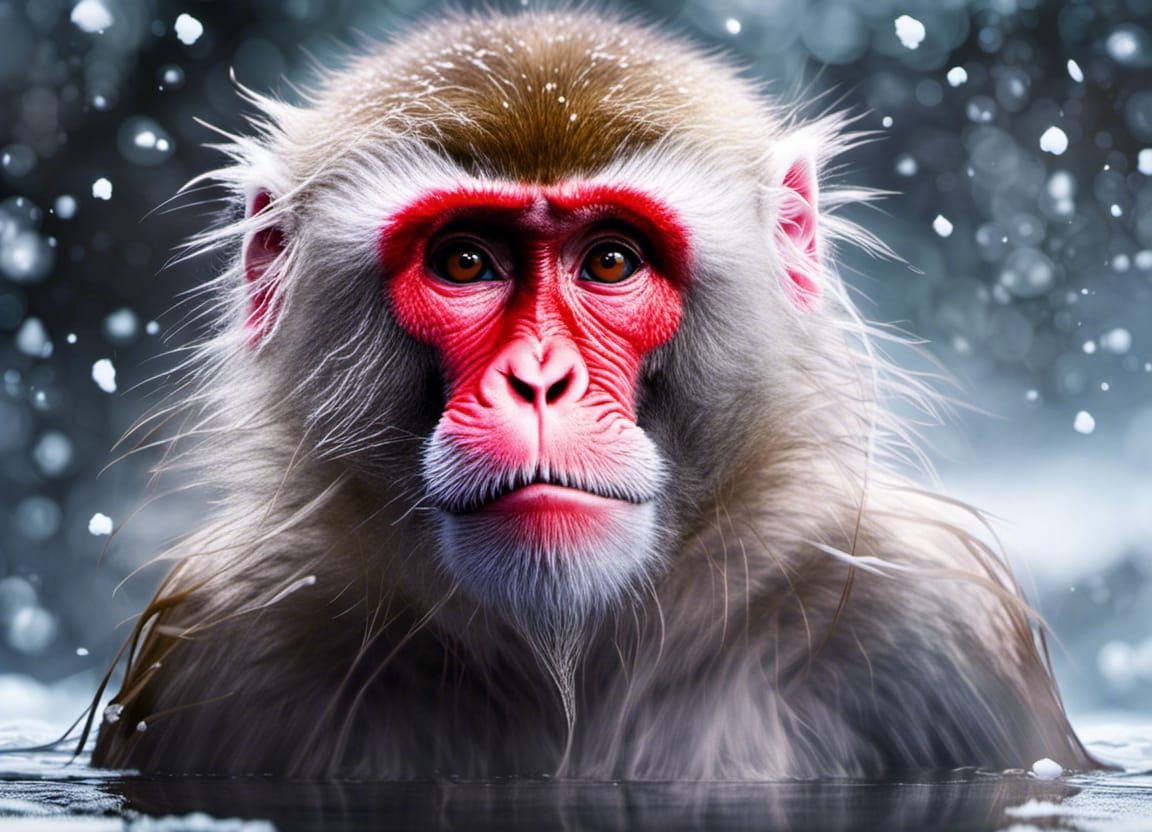 Japanese Snow Monkey vibing in the hotspring.