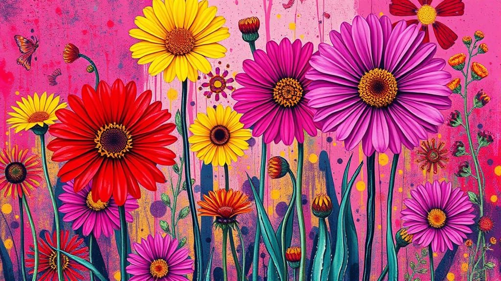 Vibrant Wildflowers in Pop Art Style