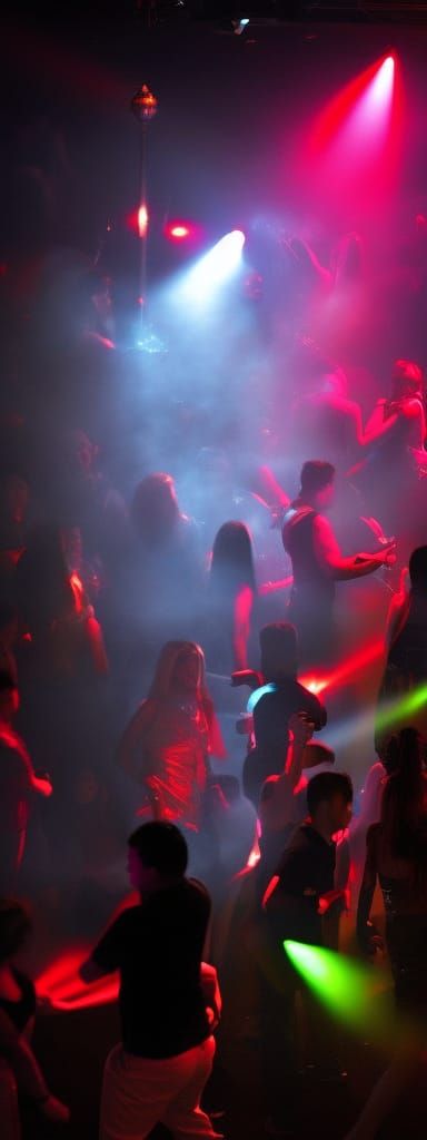 Nightclub Interior with Neon Lights and Dancing People