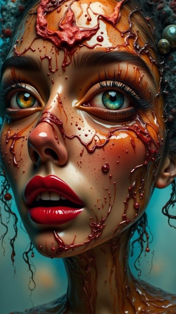 Dreamlike Portrait with Melting Texture and Labyrinthine Gaz...