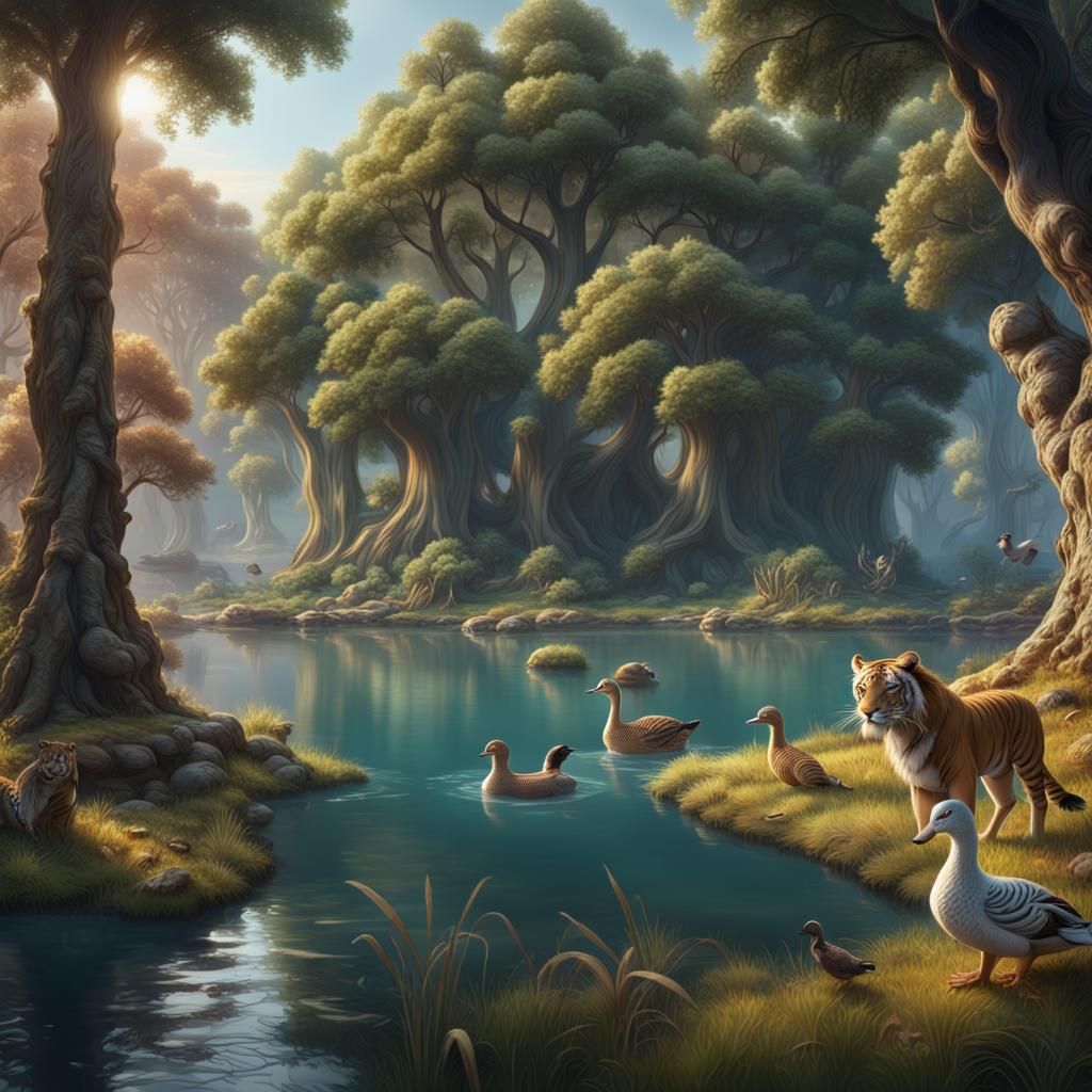 Crochet Animals in a Fantastical Forest Landscape