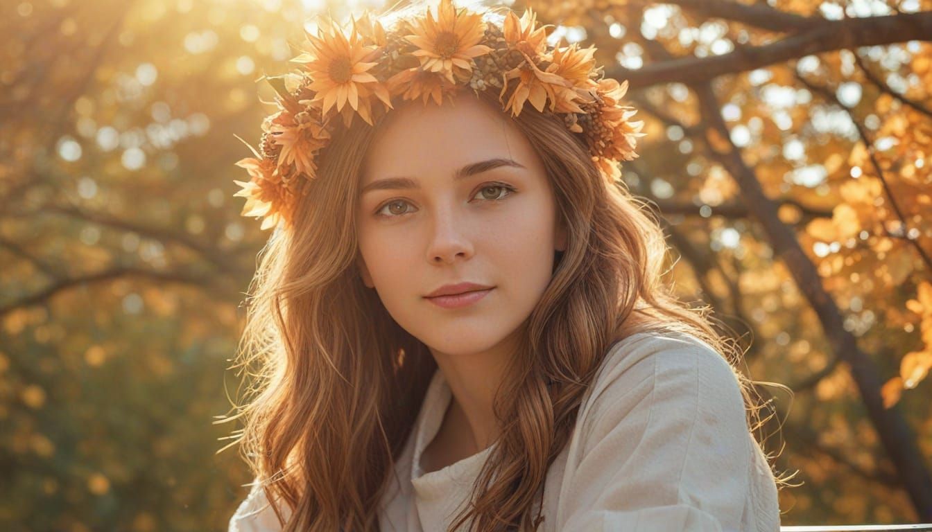 Anime Portrait of Woman with Autumn Flower Crown