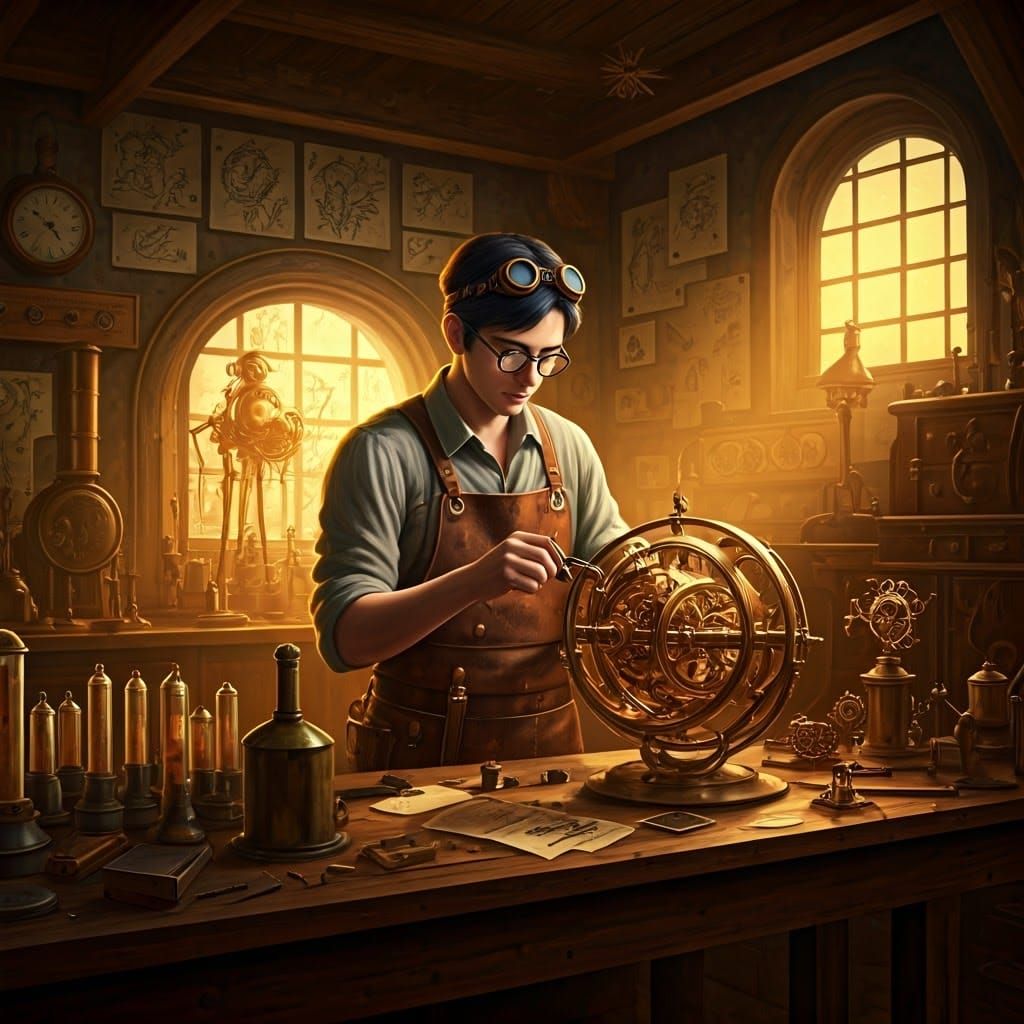 Inventor in Industrial Steampunk Workshop