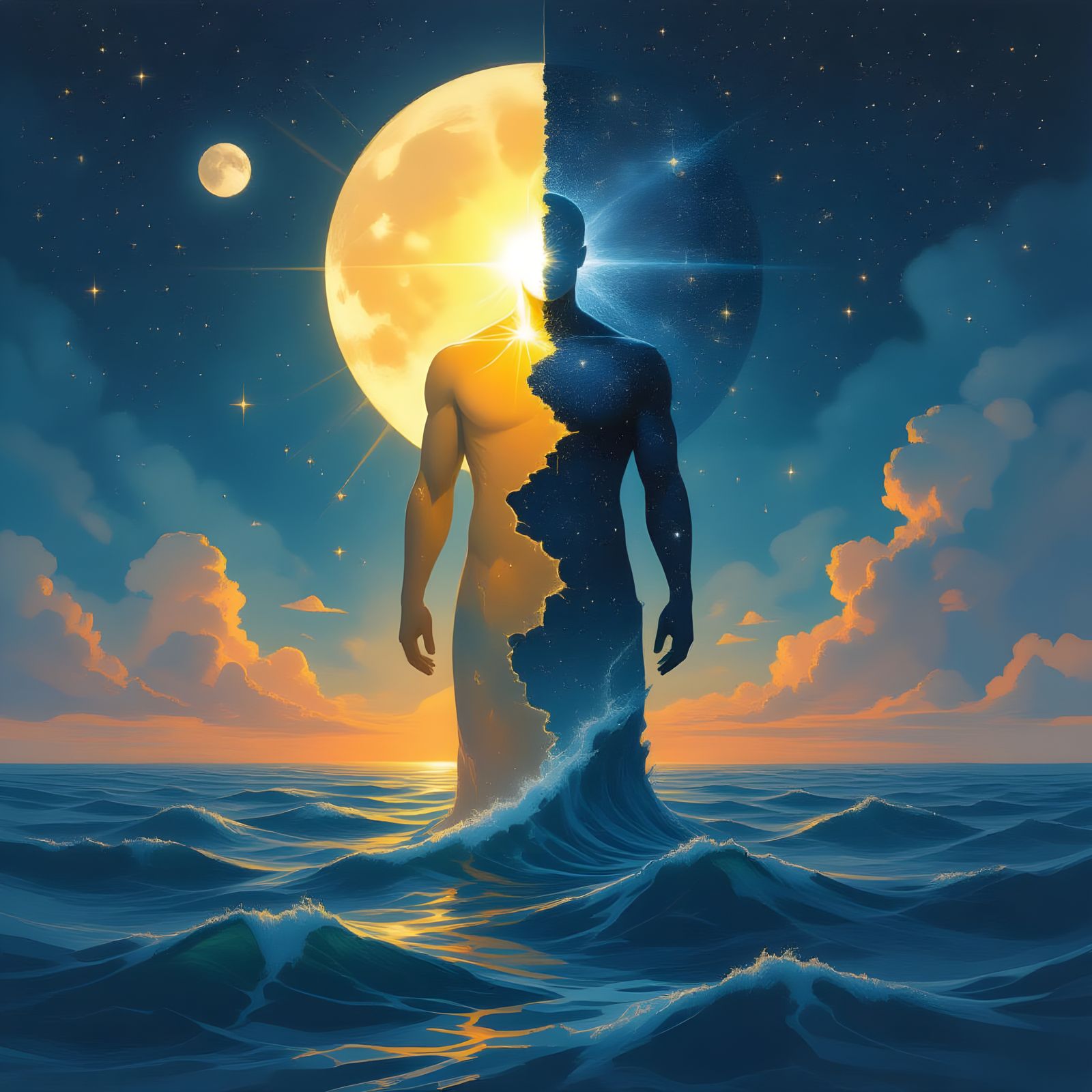 Surreal Figure in Cosmic Ocean of Whispers