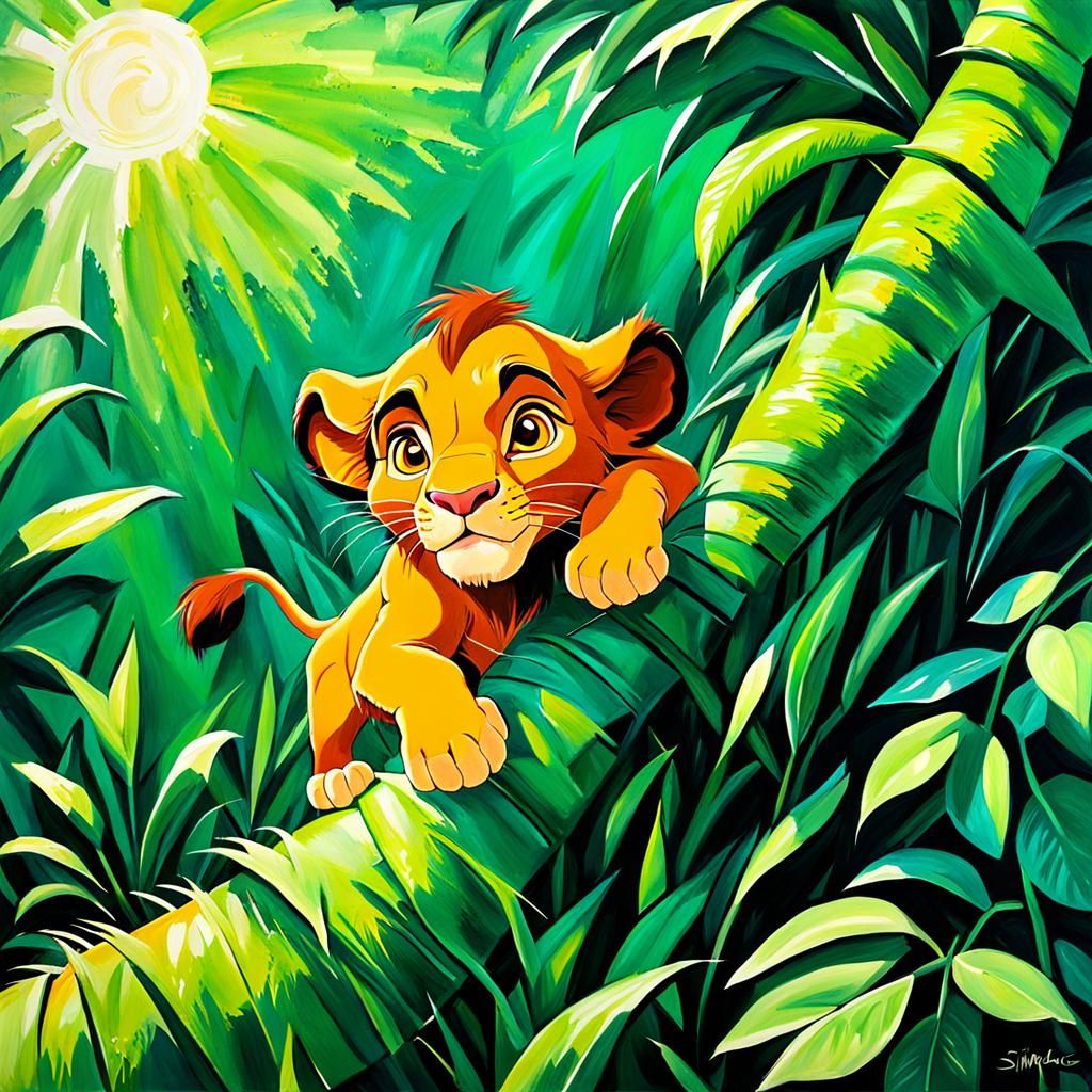 Detailed Gouache Painting of Simba from Lion King