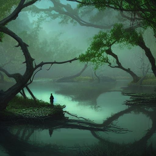 Tranquil Mangrove Forest Landscape Art