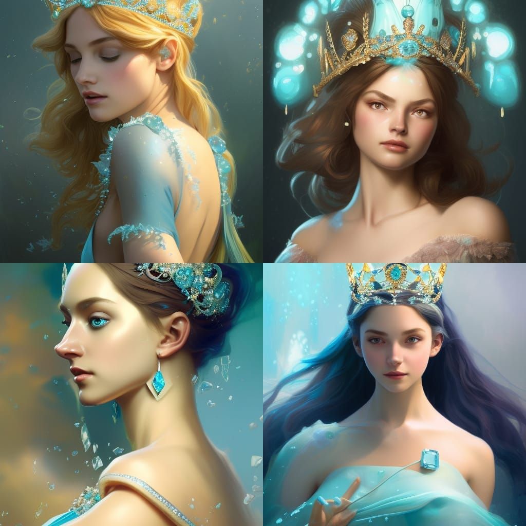 Aquamarine Princess Portrait in Hyperdetailed Splash Art Sty...
