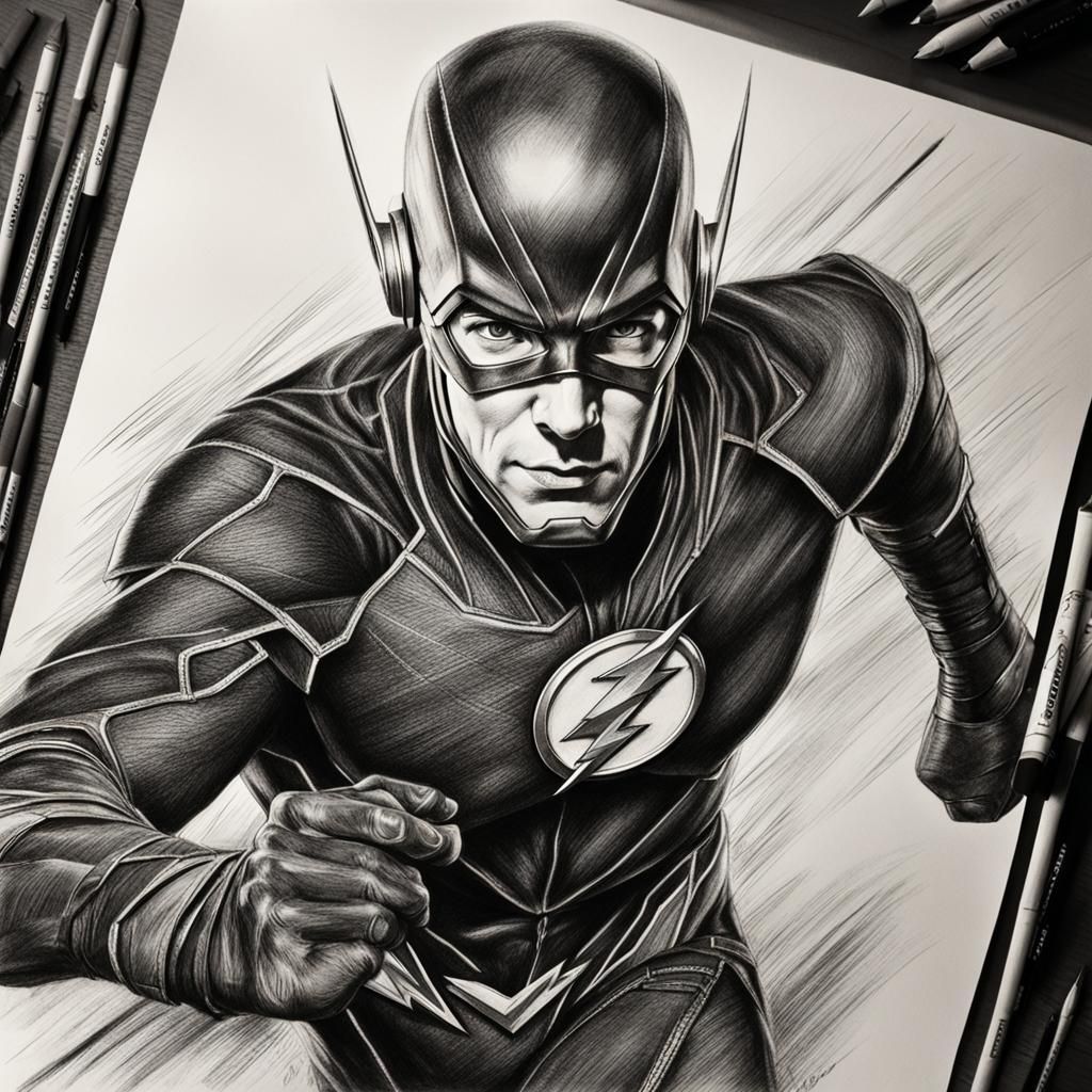 The Flash: Hyperdetailed Charcoal Drawing