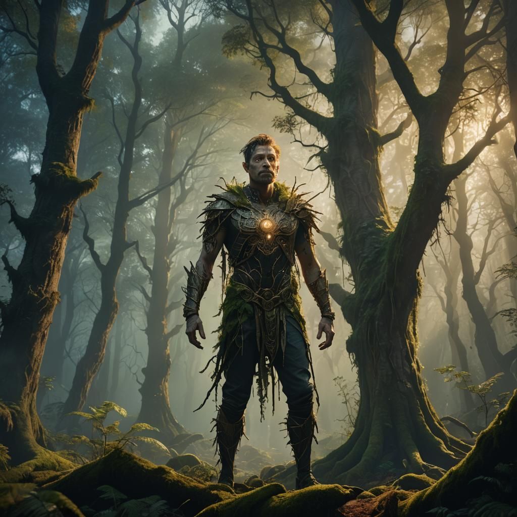 Mystical Forest Wanderer in a Sci-Fi Fantasy