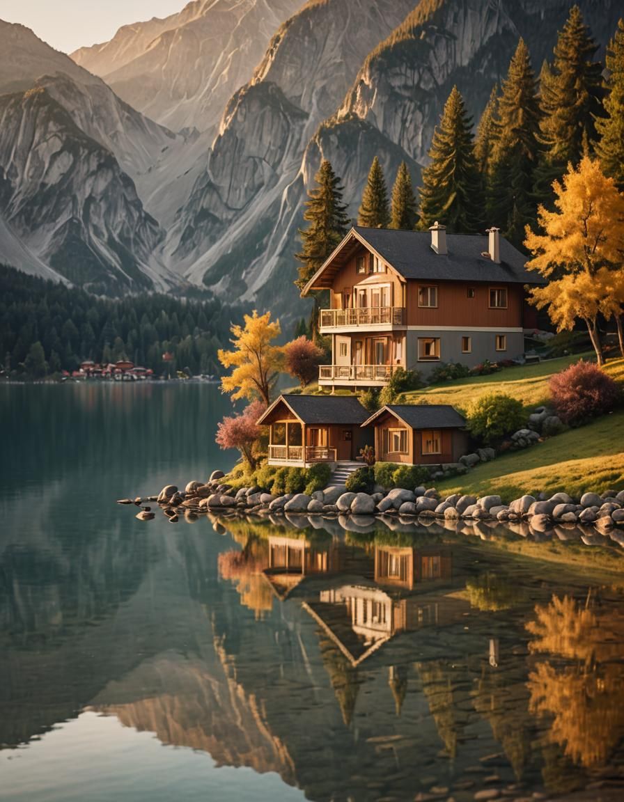 Serene Lakeside House Among Majestic Mountains