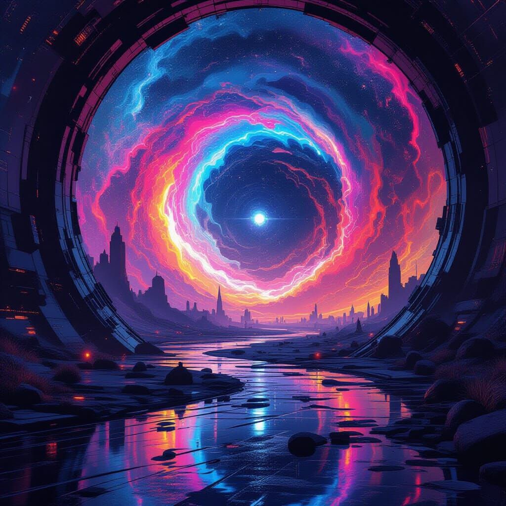 Wormhole Evolution in Dystopian Futuristic Style