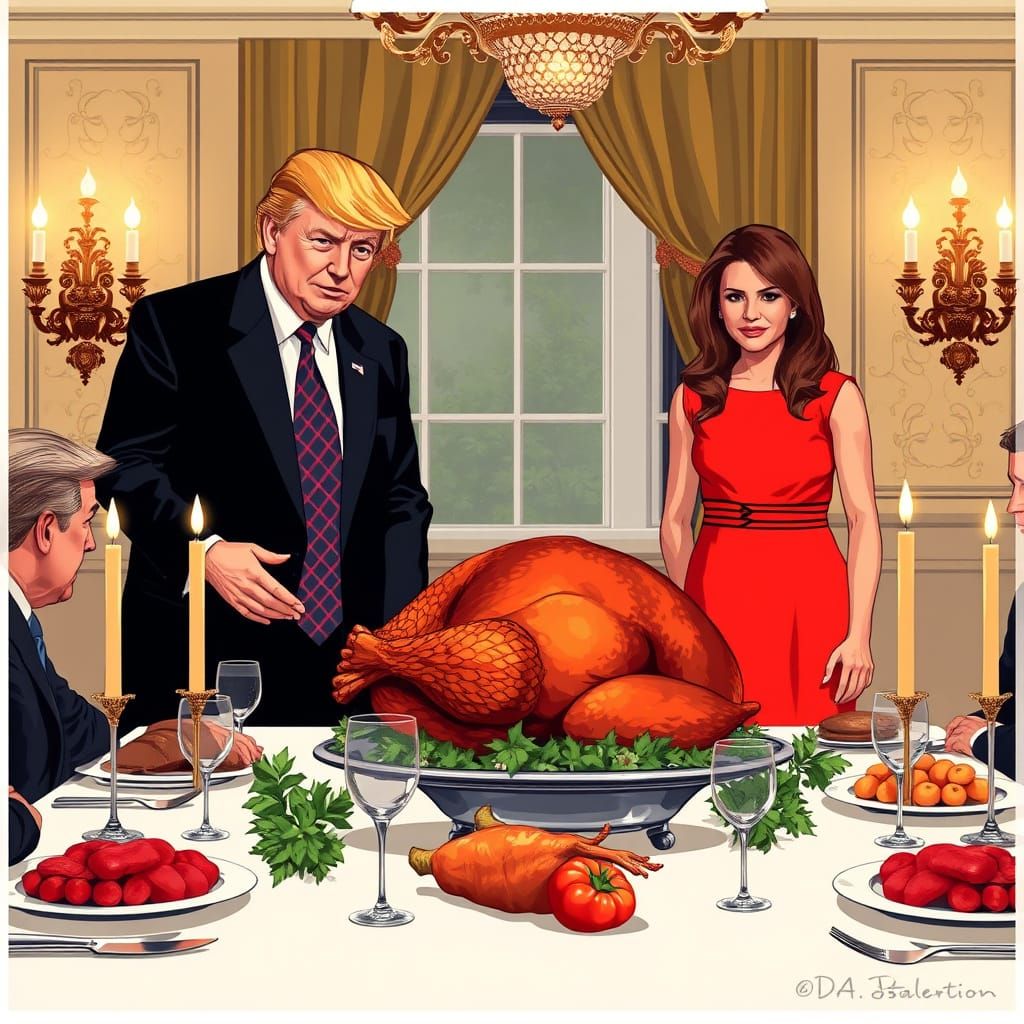 White House Dinner with Trump in Digital Art Style