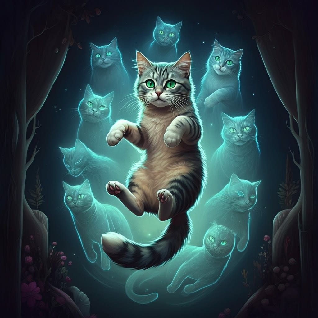 Whimsical Cat Defies Gravity in Ethereal Dreamscape