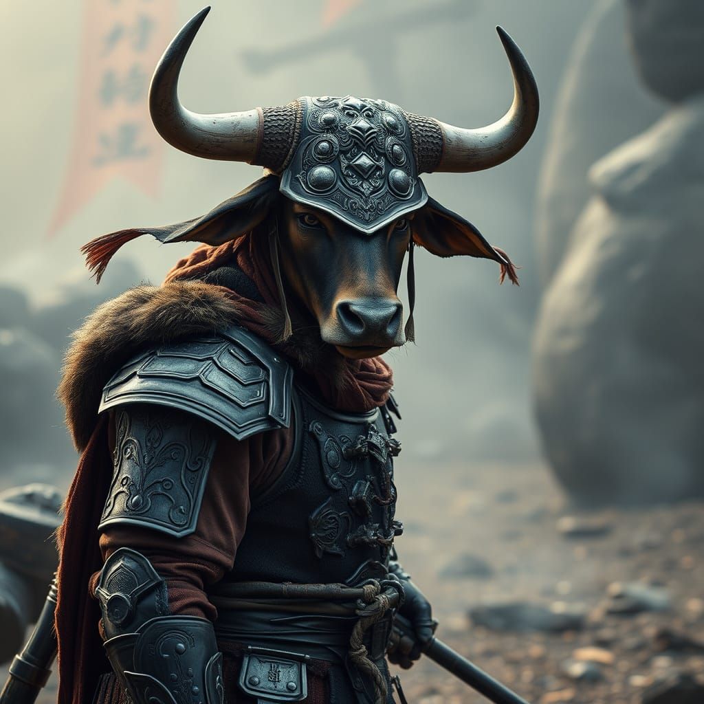 Armored Ox Warrior in Mystical Fantasy Realm