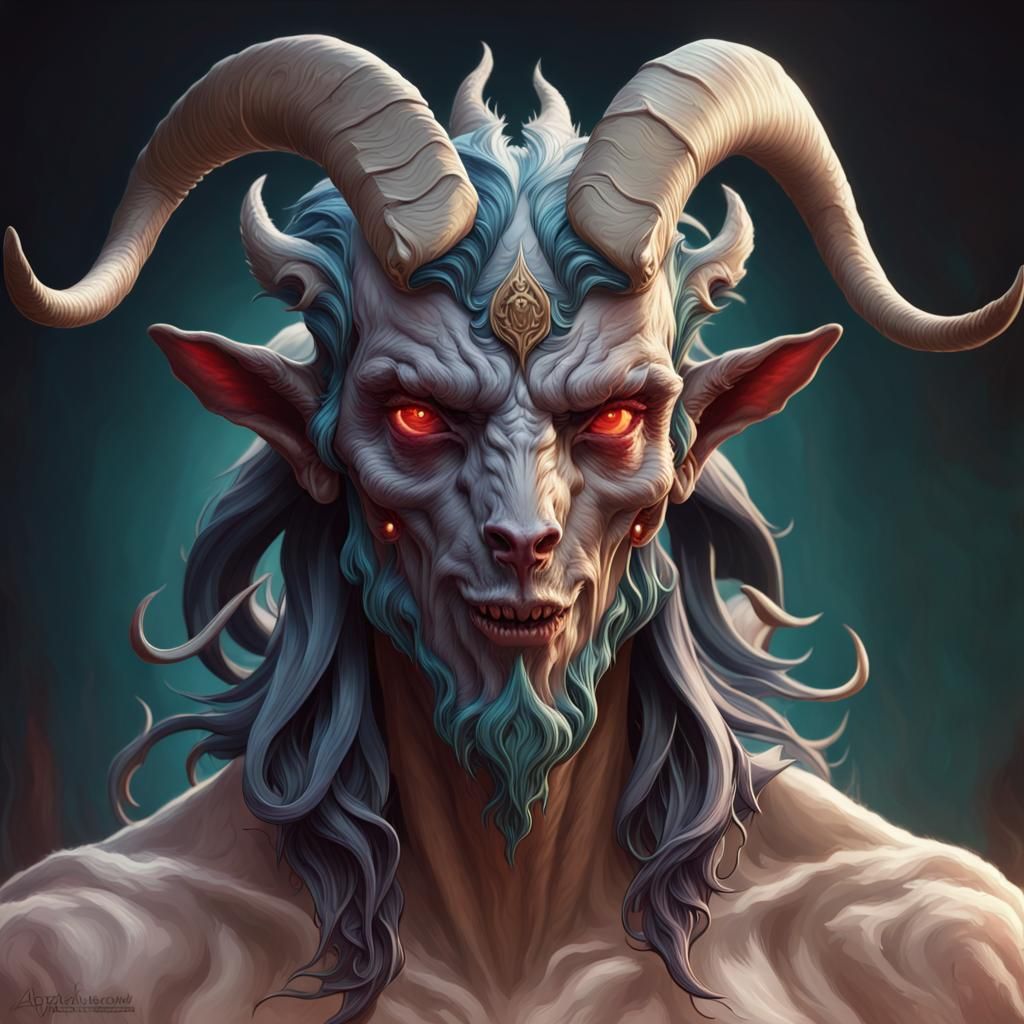 Eldritch Goat-Man Demon Portrait in Art Nouveau Style