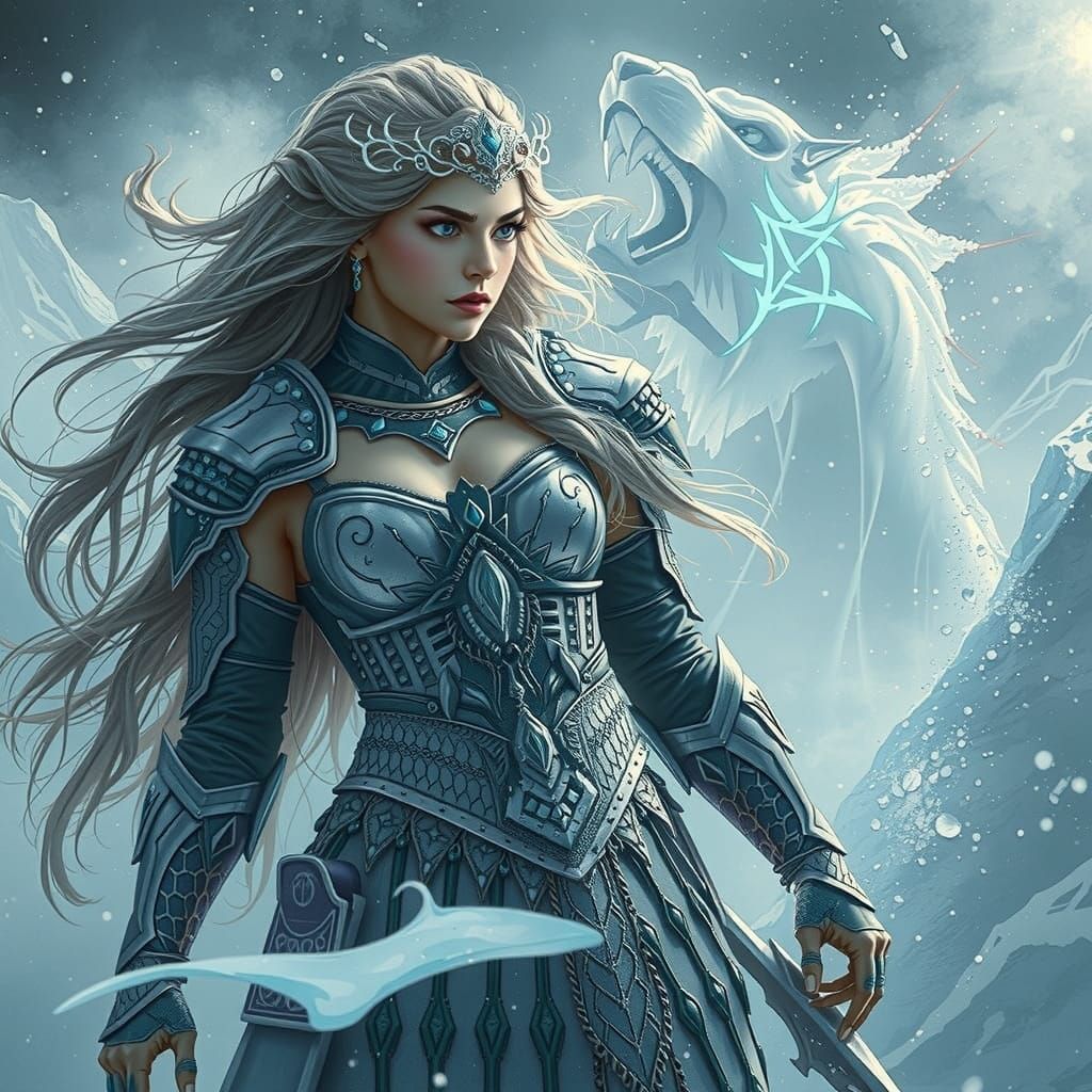 Ice Warrior Princess & Cloud Lion in Dramatic Light