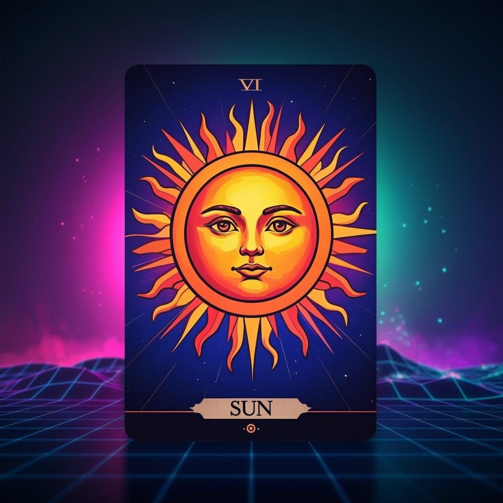 Comic Style Sun Tarot Card in Neon