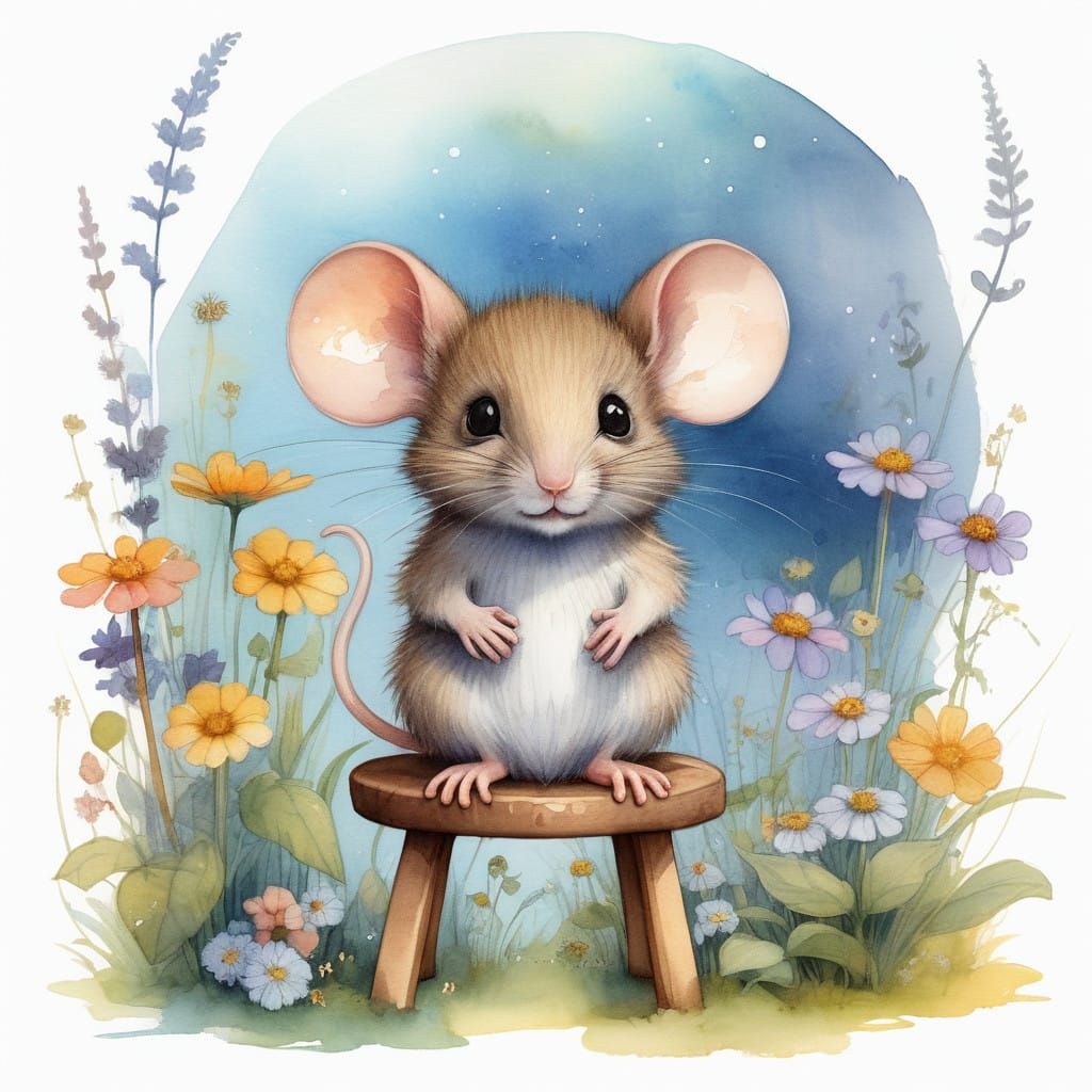 Whimsical Mouse in a Moonlit Garden