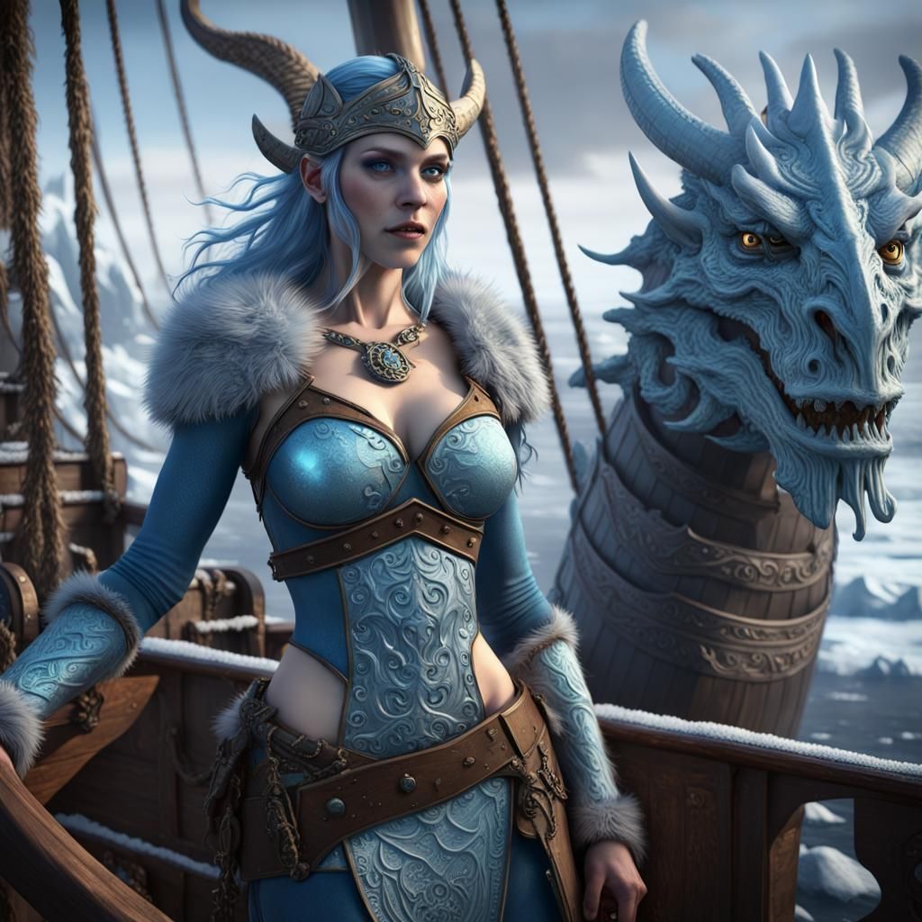 Frost Giant Shield Maiden Pirate on Dragon Ship