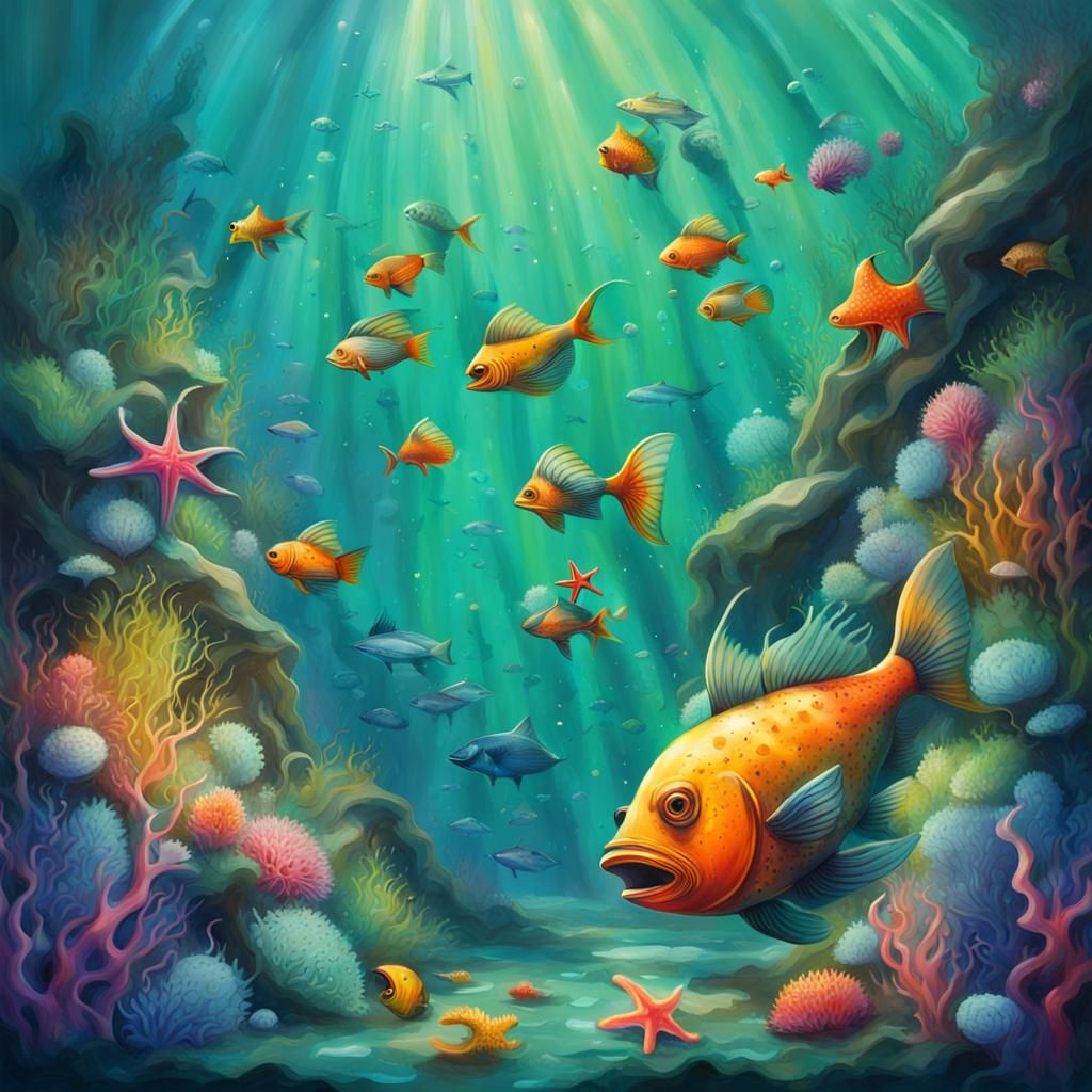 Colorful Underwater Scene in Graffiti Splash Art Style
