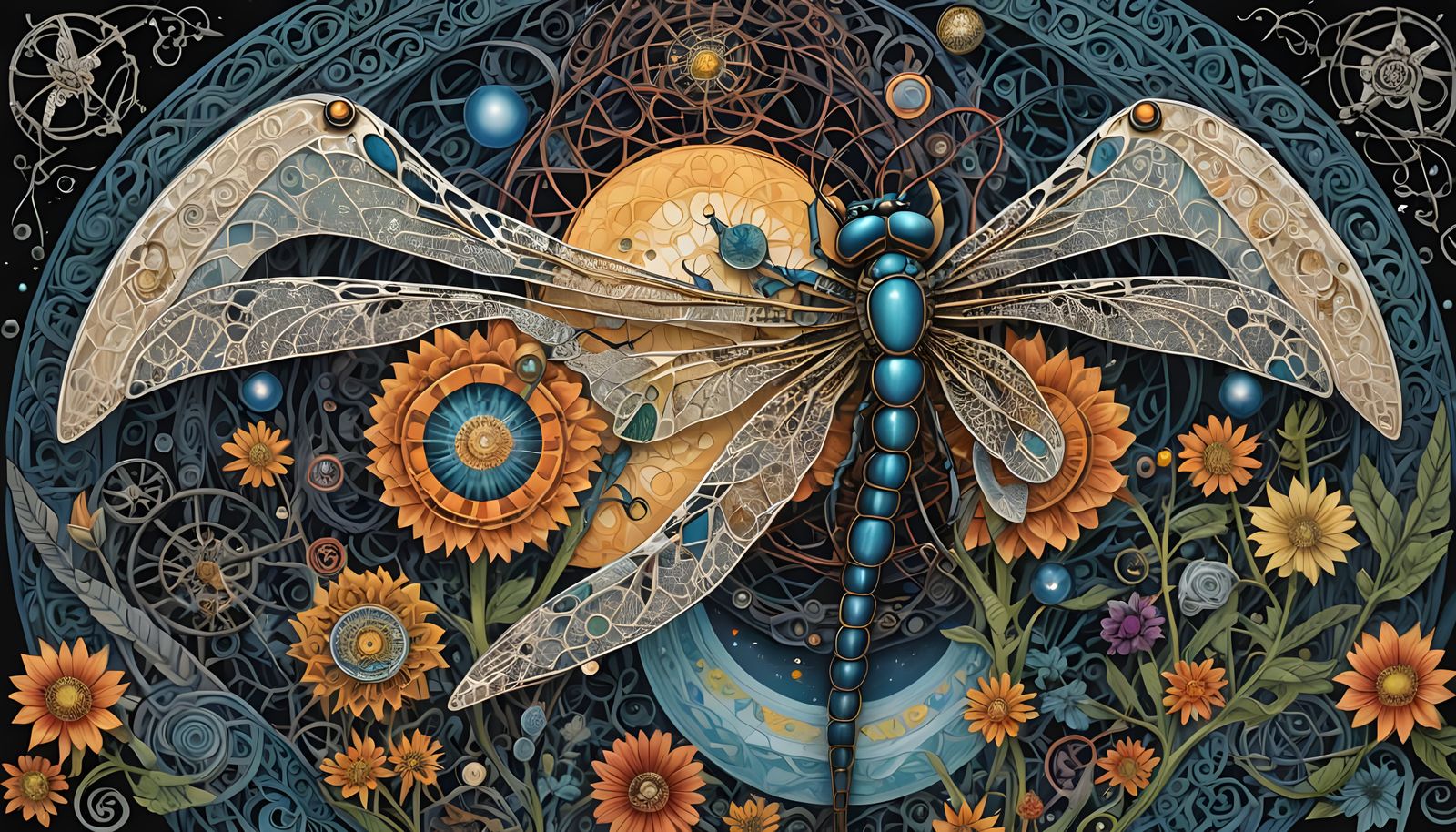 Dragonfly over Mt. Cougal with Quantum Zentangle