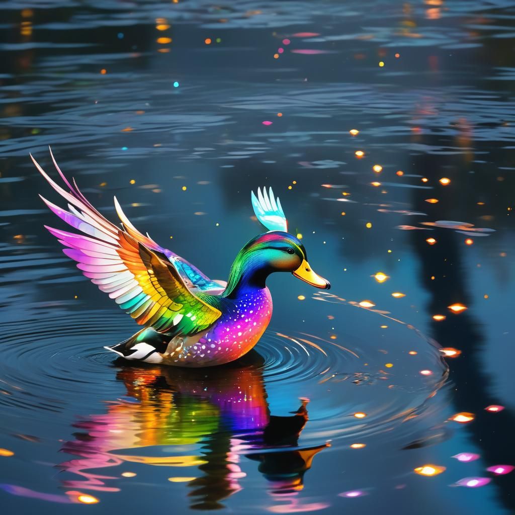 Iridescent Duck Shimmers at Night