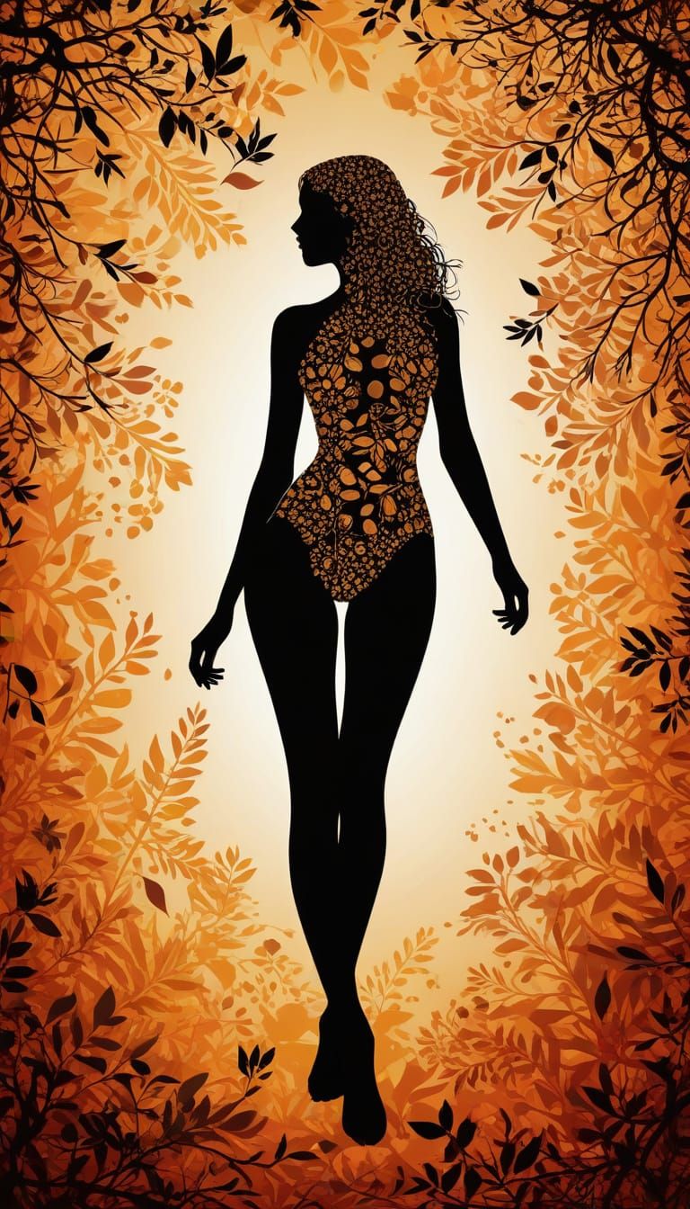 Autumn Leaves Venus Silhouette in Pop Art Style