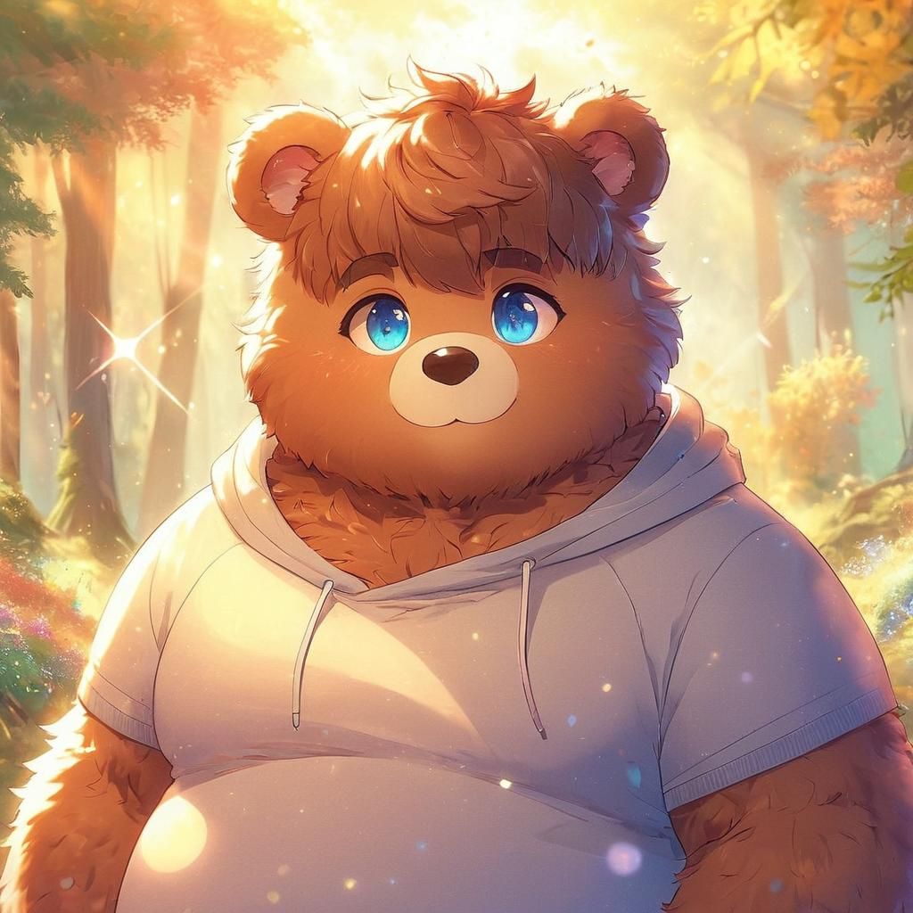 Anime Bear Portrait in Sunlit Forest