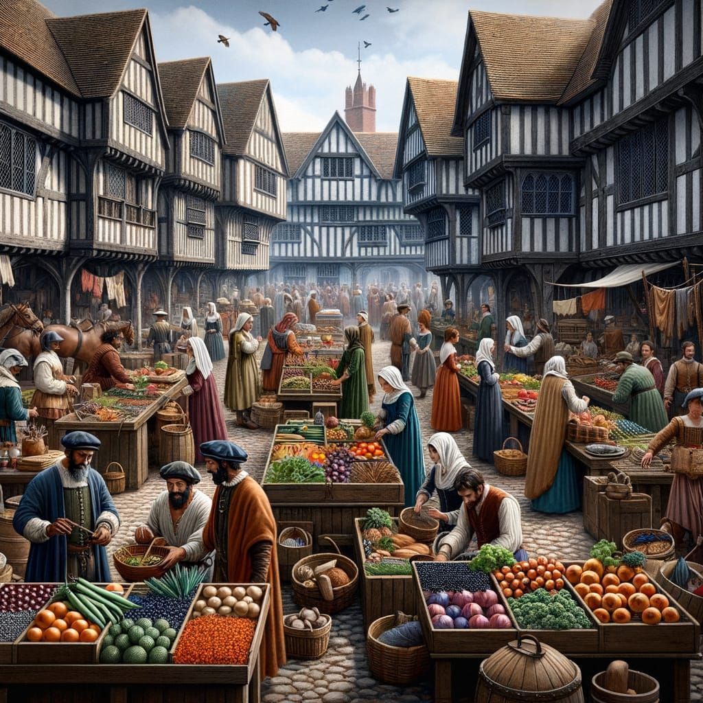 Bustling Market Scene in Tudor England