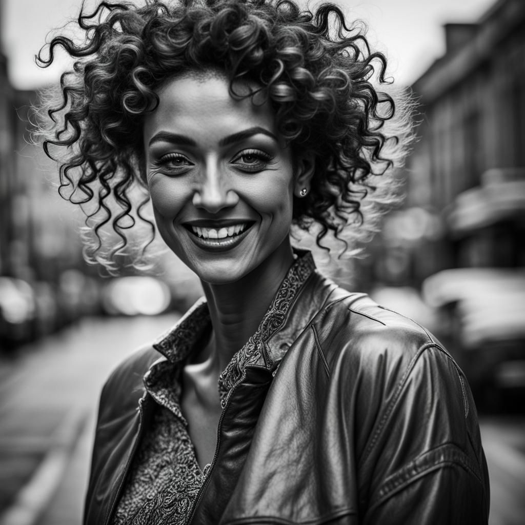 Beautiful Model with Curly Hair Laughing Portrait