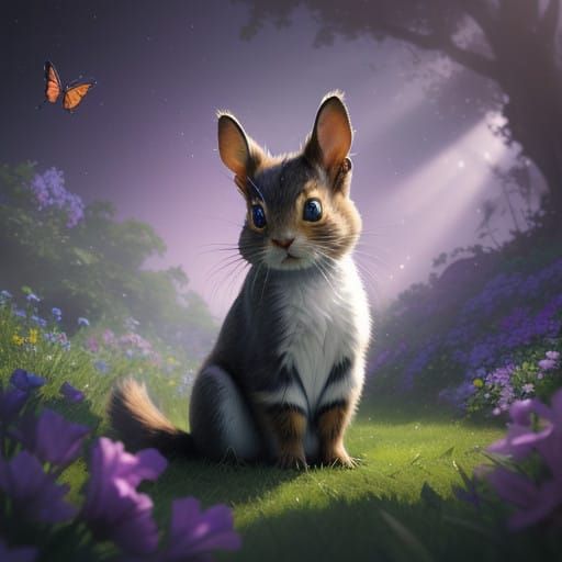 Whimsical Alien Critter Soaks Up Sunlight Amidst Vibrant Flo...